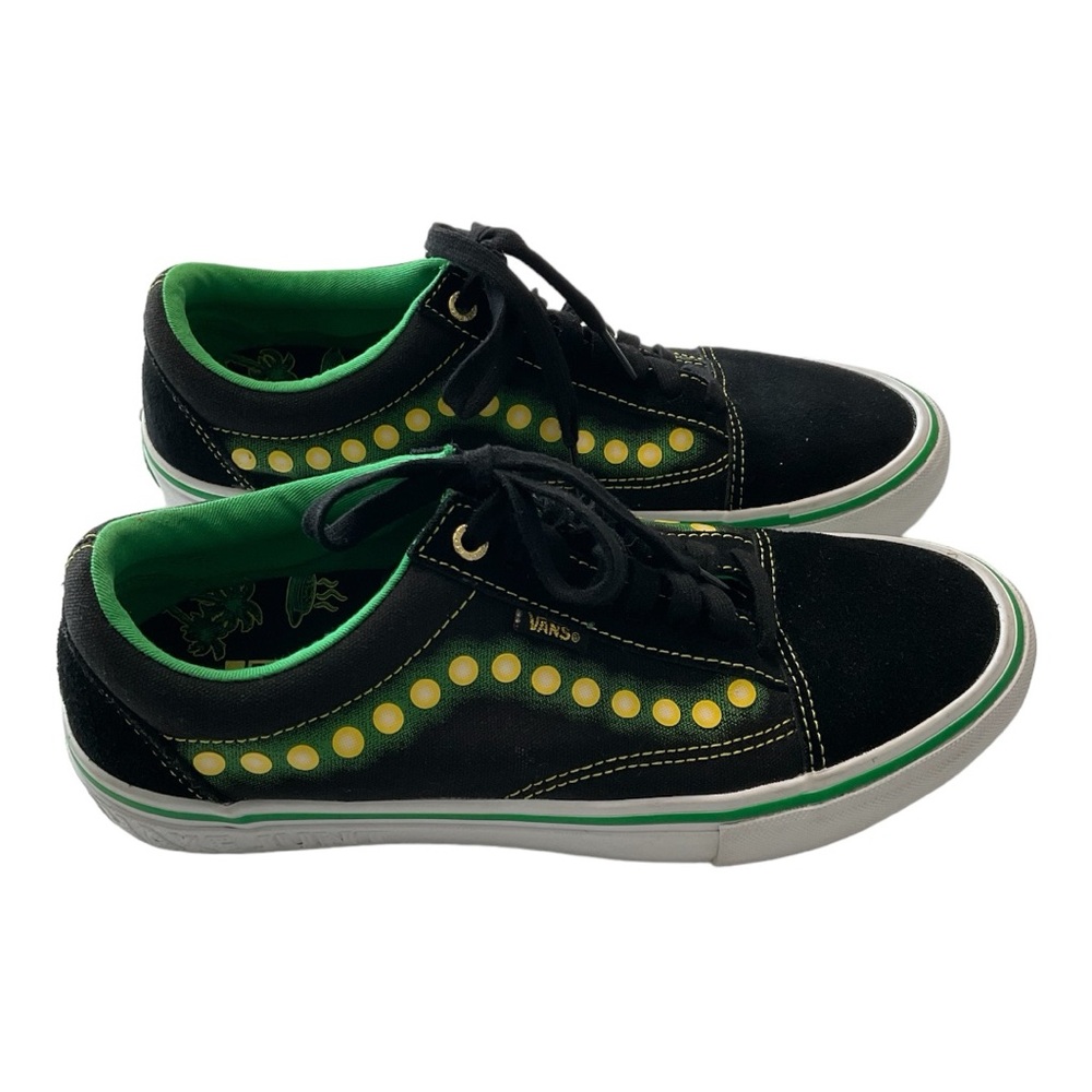 Vans Mens Sz 9 Old Skool Pro Shake Junt Black White Green Suede Shoes Sneakers